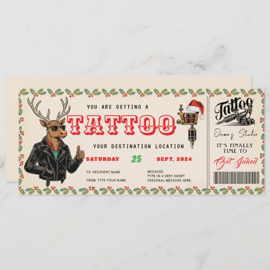 Tattoo Christmas Gift Ticket Certificate Voucher 招待状 (正面/裏面)