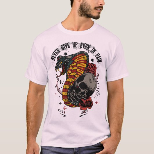 tattoo cobra never give up serpent tete de mort cr tシャツ (正面)