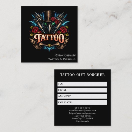 Tattoo Gift Voucher スクエア名刺 (正面/裏面)