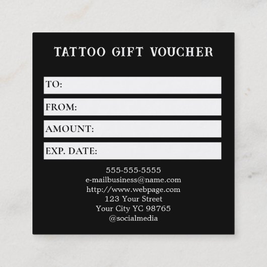 Tattoo Gift Voucher スクエア名刺 (裏面)