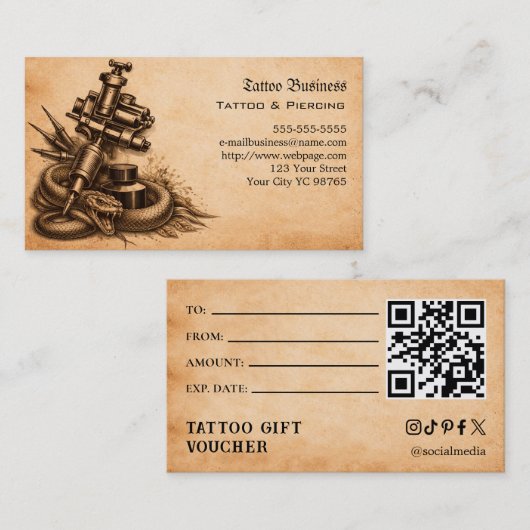 Tattoo Gift Voucher 名刺 (正面/裏面)