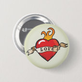 Tattoo Loveハートと炎とバナーボタン 缶バッジ (正面&裏面)