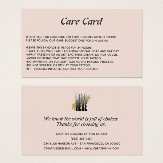 Tattoo Microbladingアフターケア指示赤面 (正面&裏面)