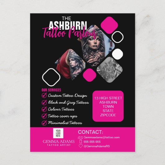 Tattoo Parlour Poster - Custom Black pink ポストカード (正面)