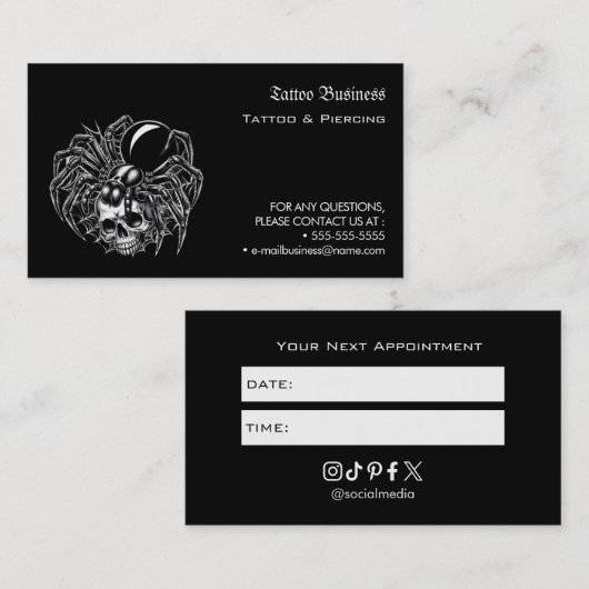 Tattoo Salon Appointment Reminder Business Card 名刺 (正面/裏面)