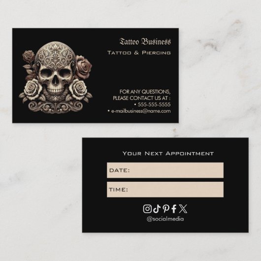 Tattoo Salon Appointment Reminder Business Card 名刺 (正面/裏面)