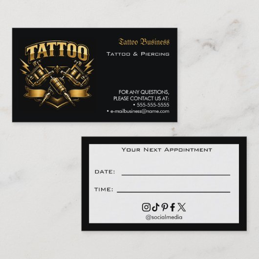 Tattoo Salon Appointment Reminder Business Card 名刺 (正面/裏面)
