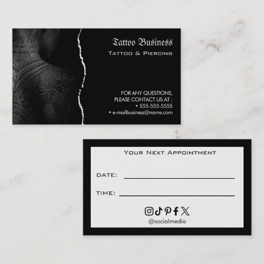 Tattoo Salon Appointment Reminder Business Card 名刺 (正面/裏面)