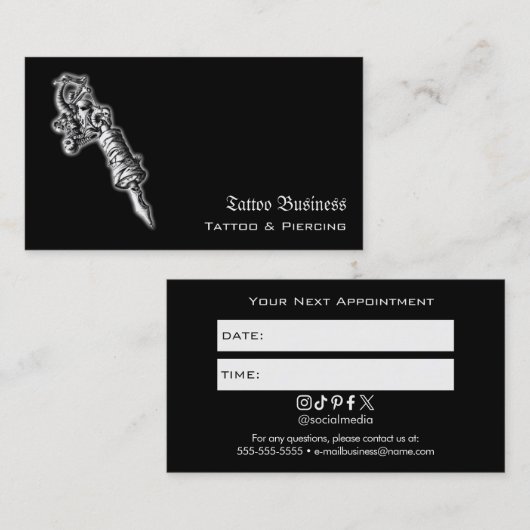 Tattoo Salon Appointment Reminder Business Card 名刺 (正面/裏面)