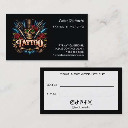 Tattoo Salon Appointment Reminder Business Card 名刺 (正面/裏面)
