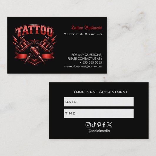 Tattoo Salon Appointment Reminder Business Card 名刺 (正面/裏面)