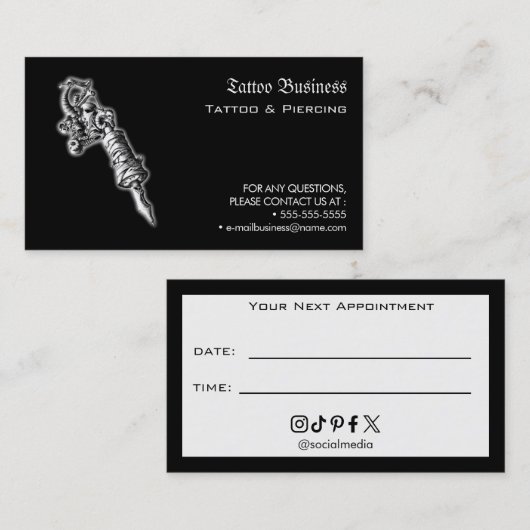 Tattoo Salon Appointment Reminder Business Card 名刺 (正面/裏面)