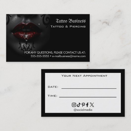 Tattoo Salon Appointment Reminder Business Card 名刺 (正面/裏面)