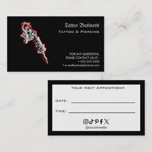 Tattoo Salon Appointment Reminder Business Card 名刺 (正面/裏面)