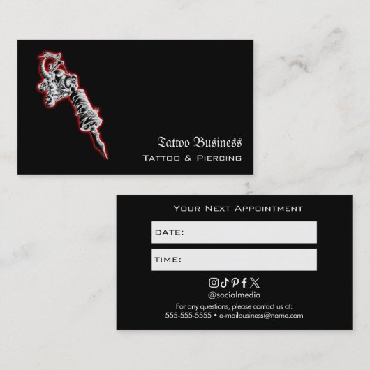 Tattoo Salon Appointment Reminder Business Card 名刺 (正面/裏面)