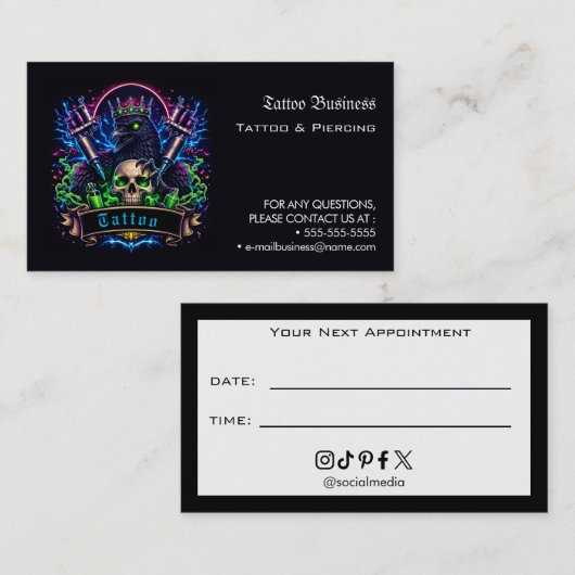 Tattoo Salon Appointment Reminder Business Card 名刺 (正面/裏面)