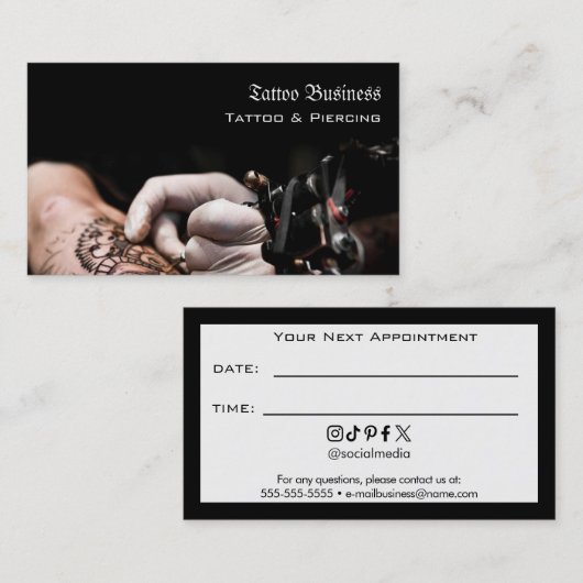 Tattoo Salon Appointment Reminder Business Card 名刺 (正面/裏面)