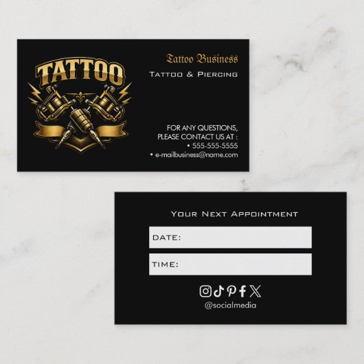 Tattoo Salon Appointment Reminder Business Card 名刺 (正面/裏面)