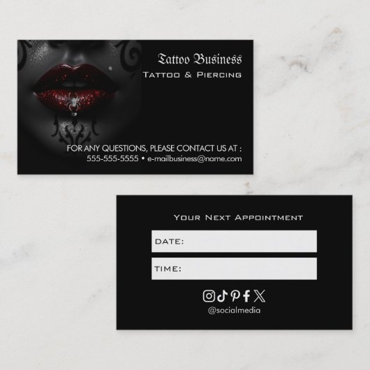 Tattoo Salon Appointment Reminder Business Card 名刺 (正面/裏面)