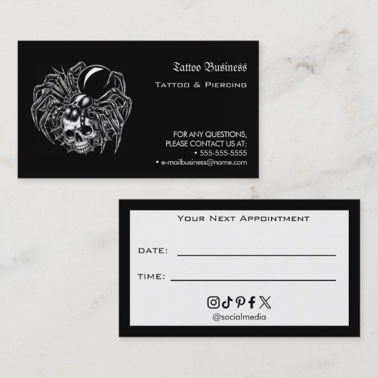Tattoo Salon Appointment Reminder Business Card 名刺 (正面/裏面)