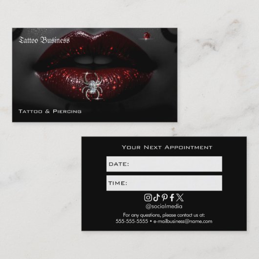 Tattoo Salon Appointment Reminder Business Card 名刺 (正面/裏面)