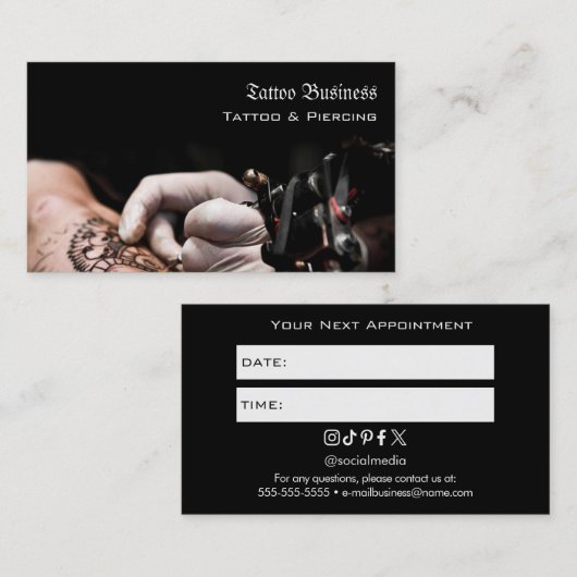 Tattoo Salon Appointment Reminder Business Card 名刺 (正面/裏面)