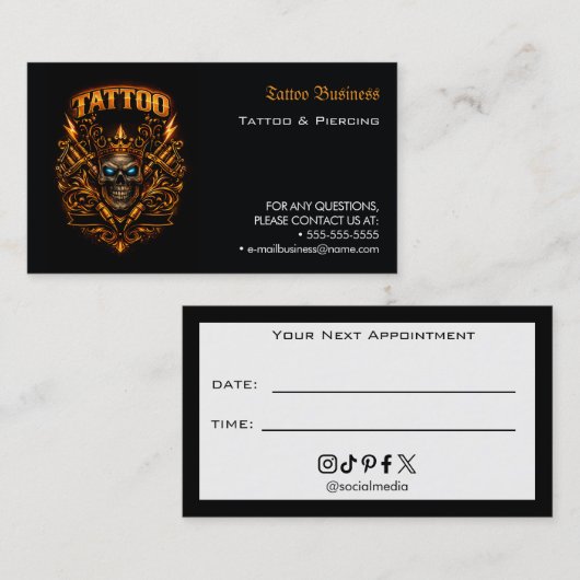 Tattoo Salon Appointment Reminder Business Card 名刺 (正面/裏面)