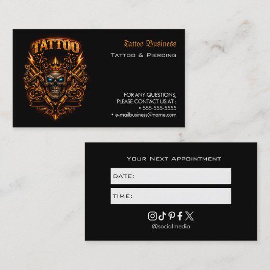 Tattoo Salon Appointment Reminder Business Card 名刺 (正面/裏面)