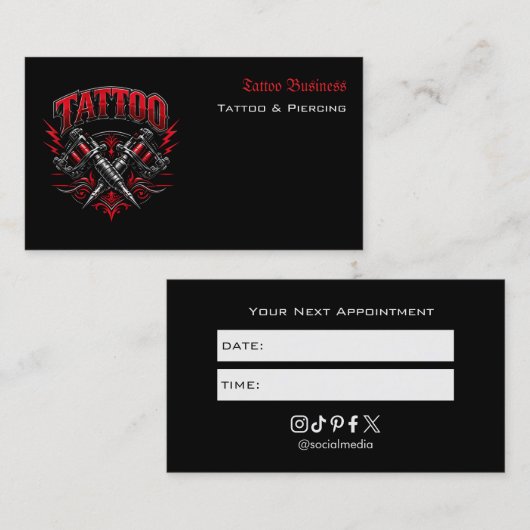 Tattoo Salon Appointment Reminder Business Card 名刺 (正面/裏面)