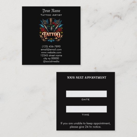 Tattoo Salon Reminder Appointment Card 予約カード (正面/裏面)