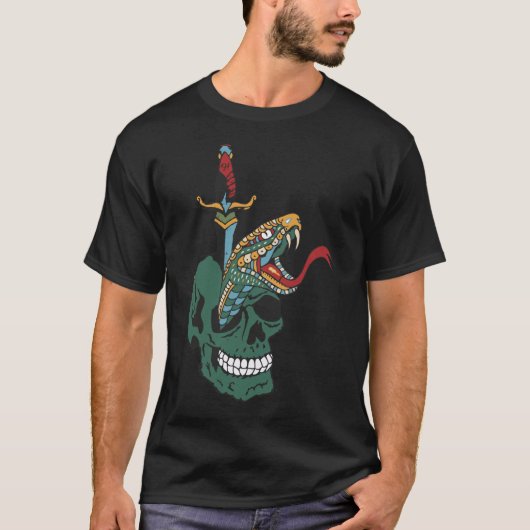 tattoo serpent tete de mort dague couteau old scho tシャツ (正面)