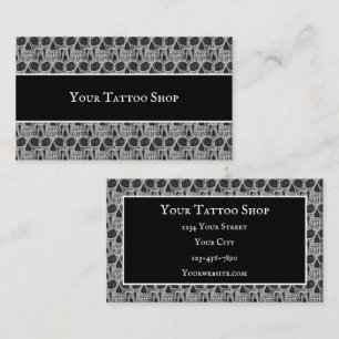 Tattoo Shop白黒ゴシックスカル柄 名刺