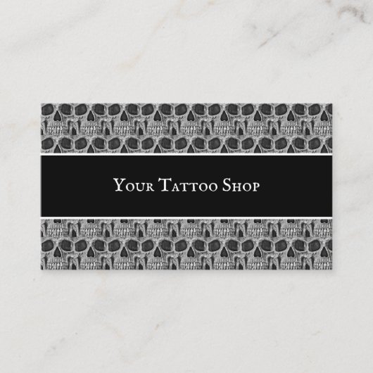 Tattoo Shop白黒ゴシックスカル柄 名刺 (正面)