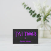 Tattoo Shop Girly Purple Black Skull Business Card 名刺 (スタンド正面)