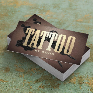 Tattoo Shop Tattoo Gun Vintage Metallic Gold 名刺