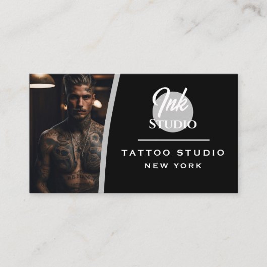 Tattoo Studio Black Photo ビジネスカード | (正面)