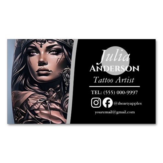 Tattoo Studio Black Photo ビジネスカード | マグネット名刺 (正面)