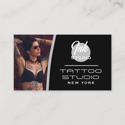 Tattoo Studio Black Photo Business Card | 名刺 (正面)