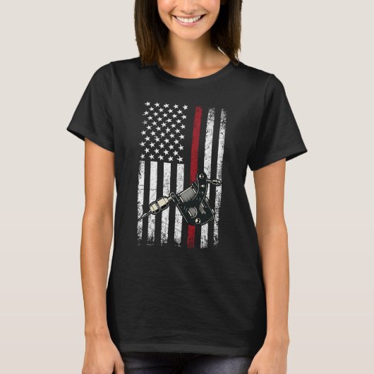 Tattoo Tattoo Artist USA Flag Tattooed Girl Tシャツ (正面)