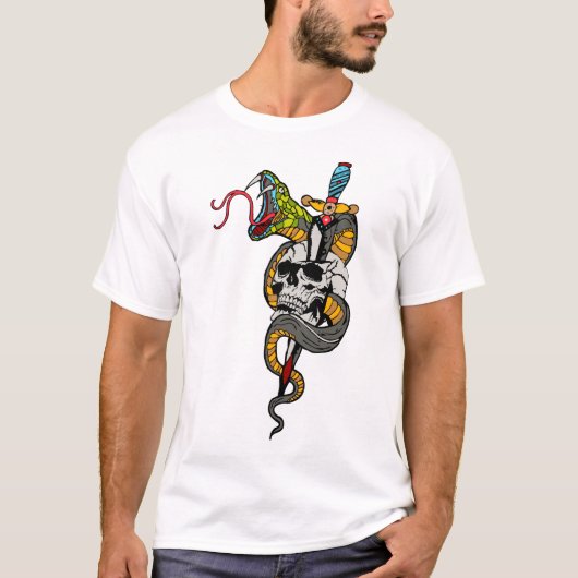 tattoo tete de mort serpent crane transperce dague tシャツ (正面)
