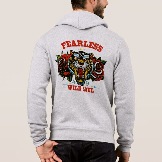 Tattoo tigre fearless wild soul slogan old school パーカ (裏面)