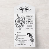Tattoo Wedding Invite & RSVPハート・バード オールインワン招待状 (内側)