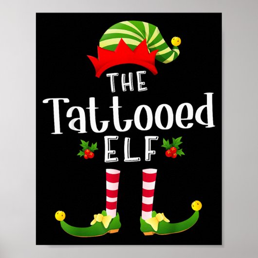 Tattooed Christmas Elf Matching Pajama X-mas Party ポスター (正面)