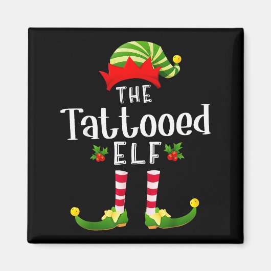 Tattooed Christmas Elf Matching Pajama X-mas Party マグネット (正面)