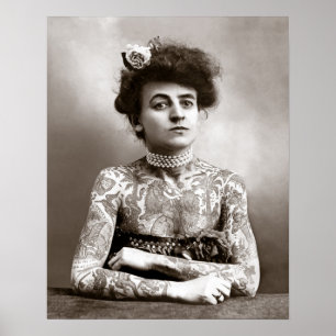 Tattooed Lady, 1907. Vintage Photo ポスター
