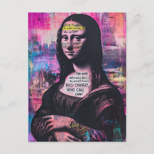 Tattooed Mona Lisa Mixed Media Collage ポストカード (正面)