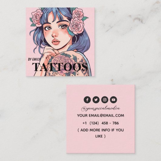 Tattoosアーティストグラフィック名刺 スクエア名刺 (正面/裏面)