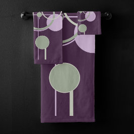 Tattoosラインワーク | ボヘミアンパープルグリーン抽象芸術 バスタオルセット