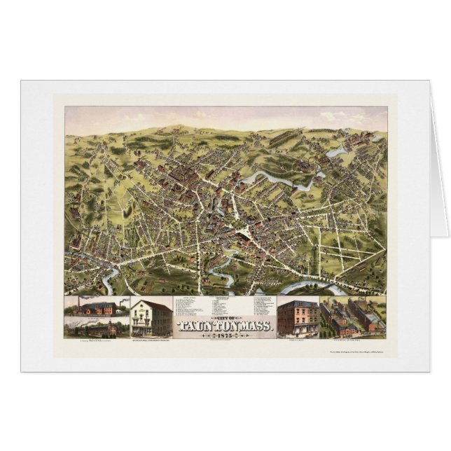 TauntonのMAのパノラマ式の地図- 1875年 (正面横)