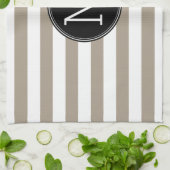 Taupeと白パタストライプのーン黒モノグラム キッチンタオル (折り畳み)